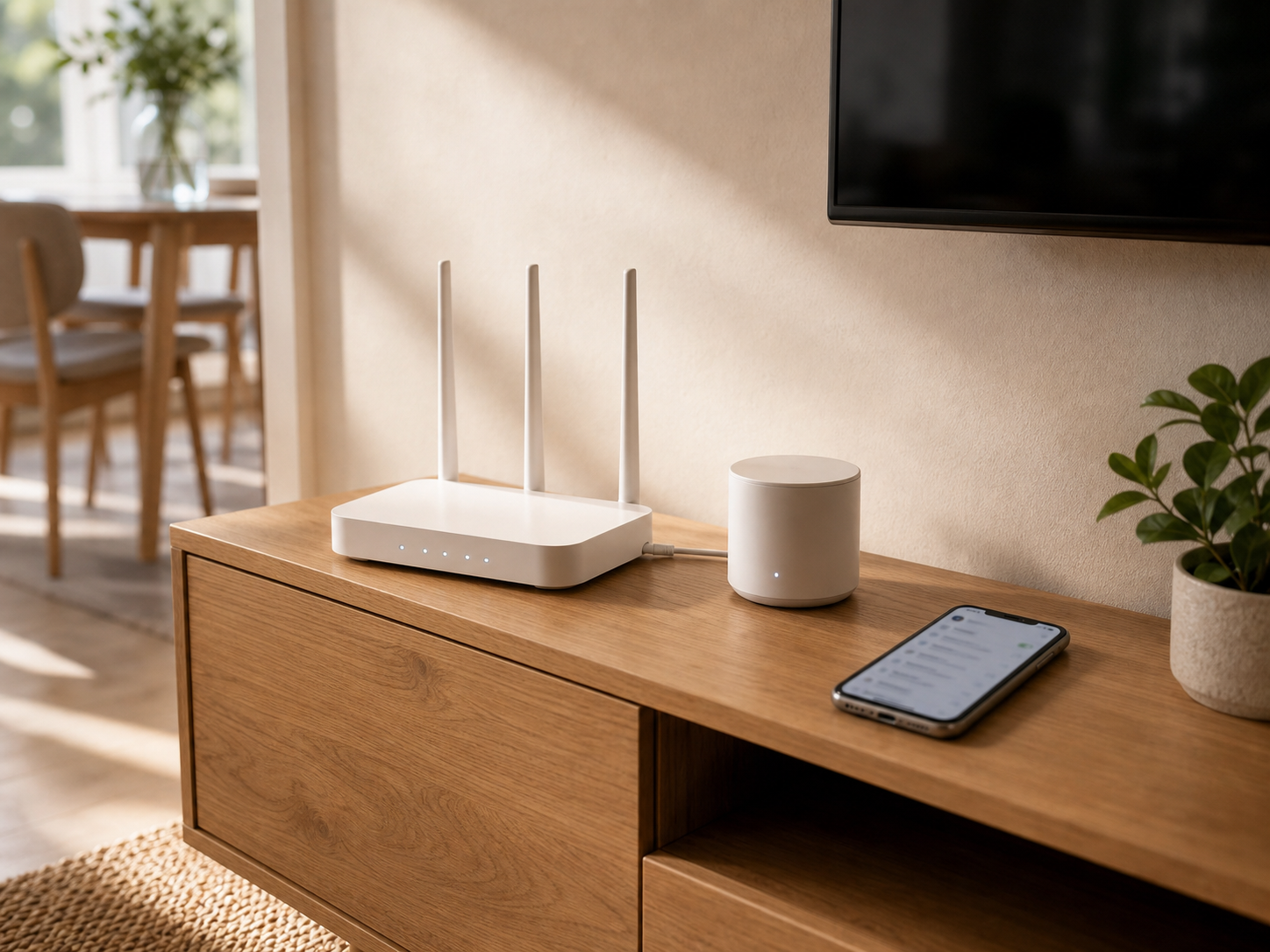 Router och mesh-nod i hemmiljö